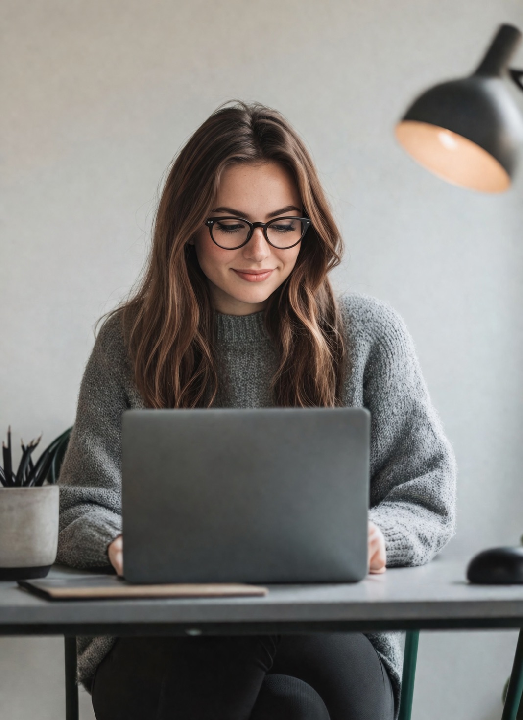 Woman improving her English while working on her laptop